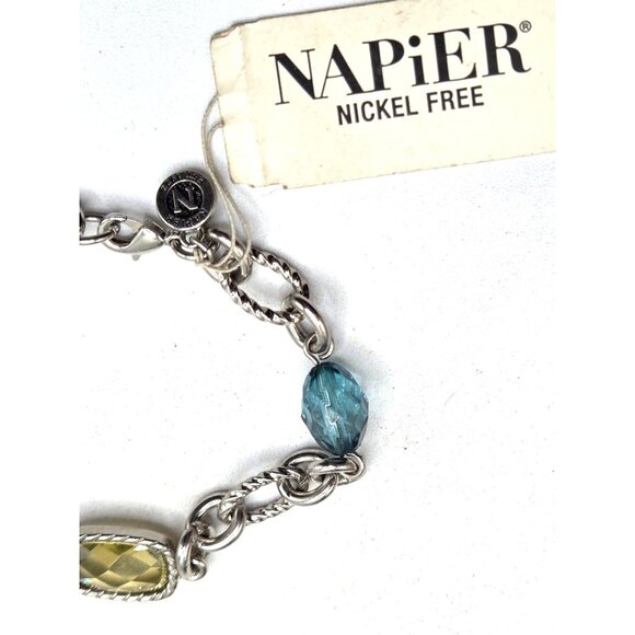 Napier Nickel-Free Silver-Tone Bracelet With Yellow & Blue Faceted Stones - Picture 2 of 3